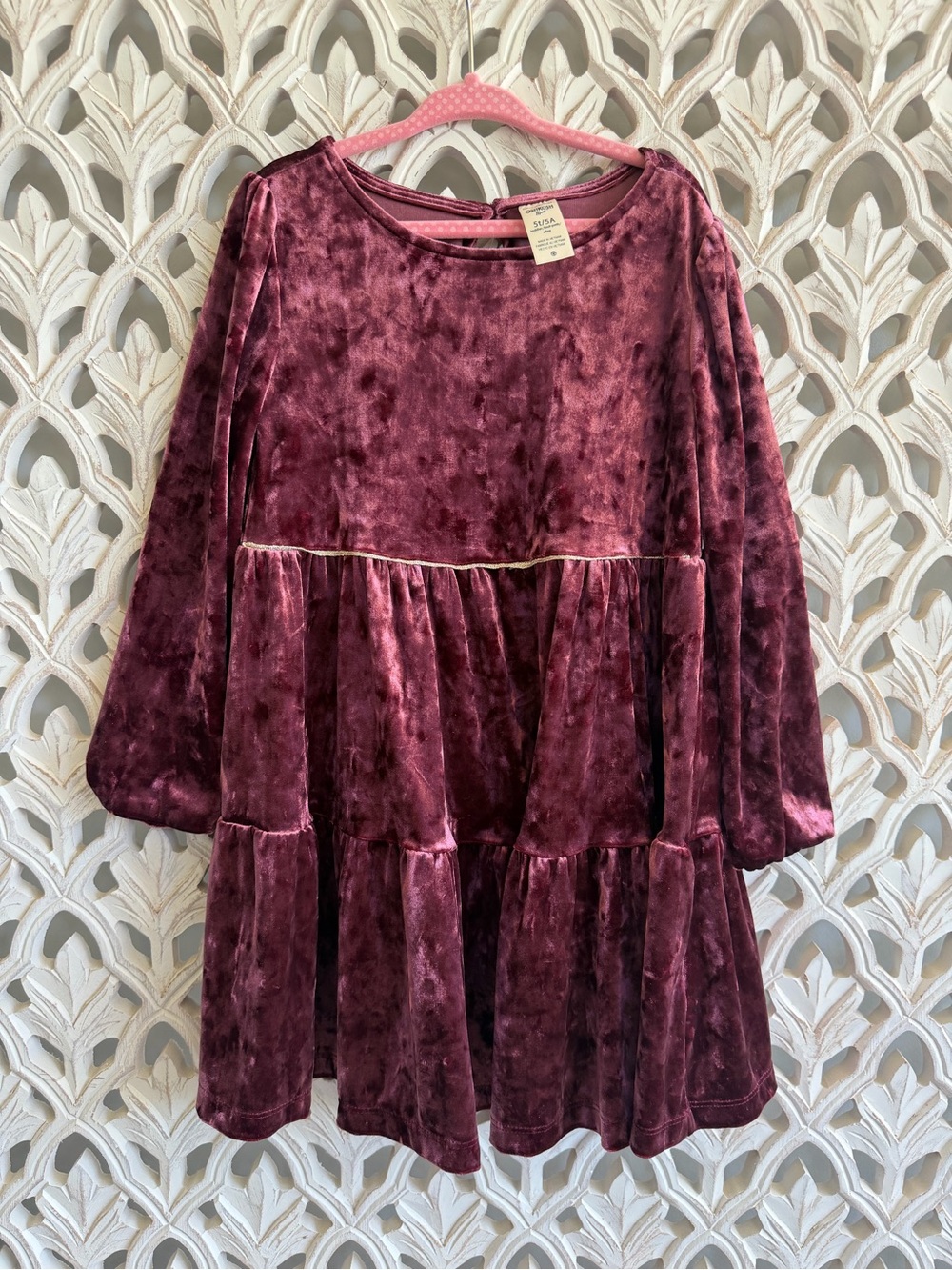 OshKosh Girls Burgundy Velvet Tiered Dress Size 5T